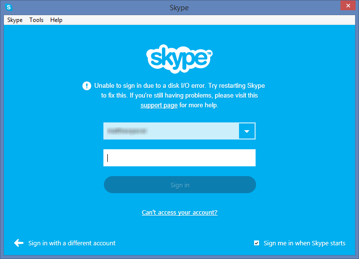skype error message